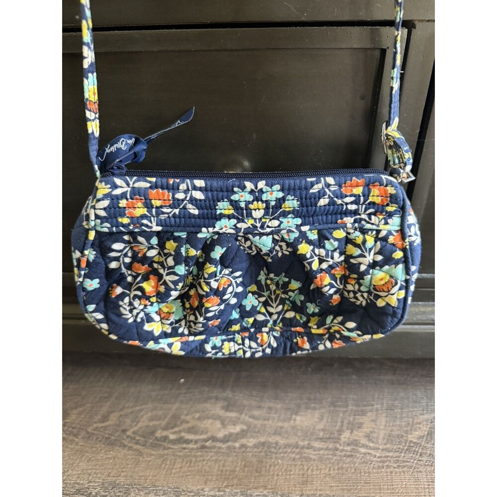 Vera Bradley Quilted Blue Floral Small Shoulder Bag Crossbody Purse Zip Closure